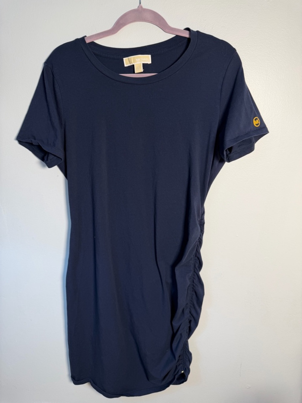 Michael Kors Navy Short-Sleeve Ruched Tee Dress